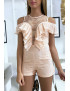Combi-short en dentelle rose avec de jolis volant plissé - 1