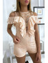 Combi-short en dentelle rose avec de jolis volant plissé - 5