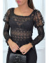 Haut noir en dentelle avec épaules bouffante et élastique - 1