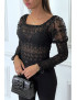 Haut noir en dentelle avec épaules bouffante et élastique - 5