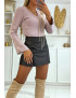 Pull côtelé lilas clair à manches évasées et boutons officier - 1
