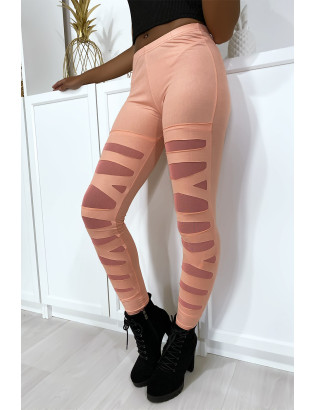 Legging rose avec joli motif coupé et doublé en résille - 2