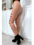 Legging rose avec joli motif coupé et doublé en résille - 3