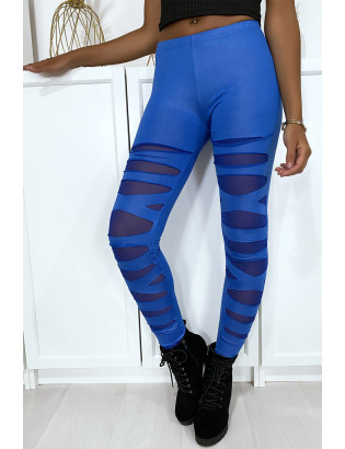 Legging bleu avec joli motif coupé et doublé en résille - 1