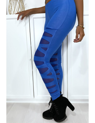 Legging bleu avec joli motif coupé et doublé en résille - 3