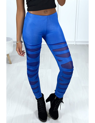 Legging bleu avec joli motif coupé et doublé en résille - 7