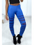 Legging bleu avec joli motif coupé et doublé en résille - 7