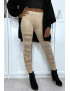 Legging beige avec joli motif coupé et doublé en résille - 1