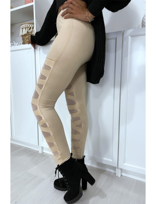 Legging beige avec joli motif coupé et doublé en résille - 2