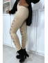 Legging beige avec joli motif coupé et doublé en résille - 2