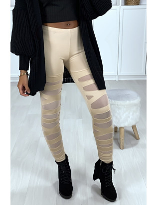 Legging beige avec joli motif coupé et doublé en résille - 5