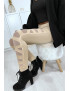 Legging beige avec joli motif coupé et doublé en résille - 7