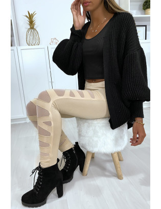 Legging beige avec joli motif coupé et doublé en résille - 8