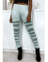 Legging vert d'eau avec joli motif coupé et doublé en résille - 1