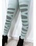 Legging vert d'eau avec joli motif coupé et doublé en résille - 3