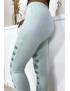 Legging vert d'eau avec joli motif coupé et doublé en résille - 5