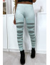 Legging vert d'eau avec joli motif coupé et doublé en résille - 6