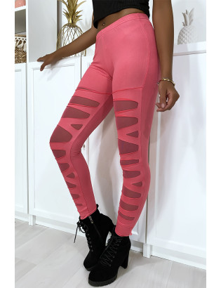 Legging fuchsia avec joli motif coupé et doublé en résille - 3