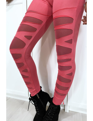 Legging fuchsia avec joli motif coupé et doublé en résille - 4