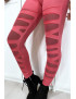 Legging fuchsia avec joli motif coupé et doublé en résille - 4