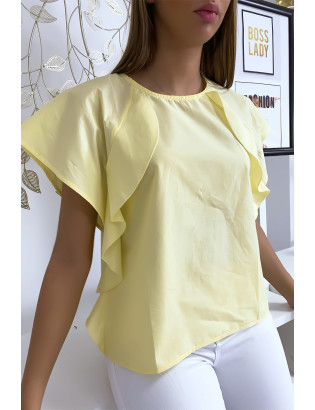 Blouse jaune à volant avec trois boutons à l'épaules - 2