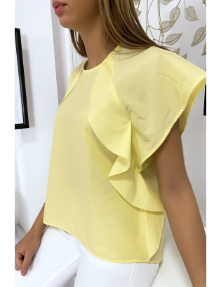 Blouse jaune à volant avec trois boutons à l'épaules - 3