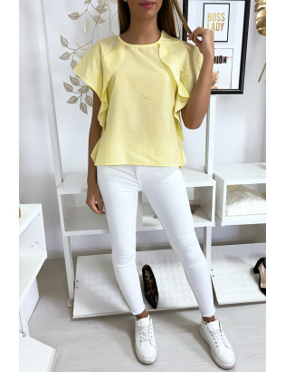 Blouse jaune à volant avec trois boutons à l'épaules - 5