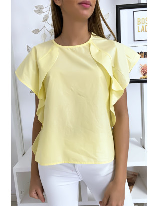 Blouse jaune à volant avec trois boutons à l'épaules - 6