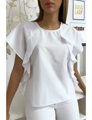 Blouse blanche à volant avec trois boutons à l'épaules - 1
