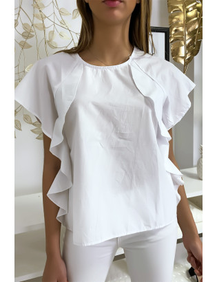 Blouse blanche à volant avec trois boutons à l'épaules - 3