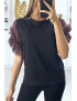 T-shirt noir avec manches en tulle lila - 3