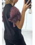 T-shirt noir avec manches en tulle lila - 5