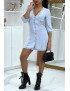 Robe d'été bleue boutonné avec dentelle - 1