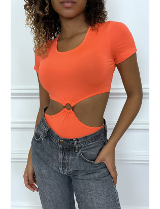 Body orange tee shirt facon trikini avec anneaux - 1