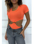 Body orange tee shirt facon trikini avec anneaux - 1