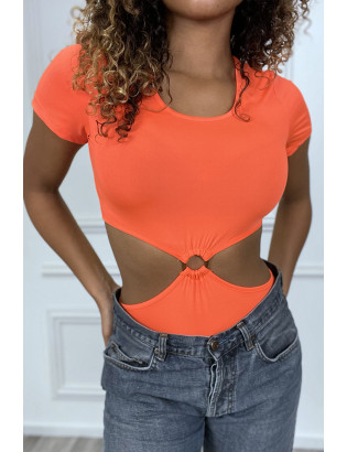 Body orange tee shirt facon trikini avec anneaux - 3