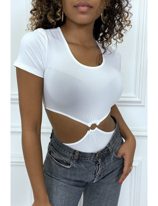 Body blanc tee shirt facon trikini avec anneaux - 2