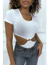 Body blanc tee shirt facon trikini avec anneaux - 2