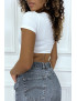 Body blanc tee shirt facon trikini avec anneaux - 3