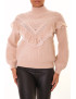 Pull taupe à motif V et détails volants - 1