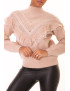 Pull taupe à motif V et détails volants - 3
