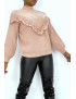 Pull taupe à motif V et détails volants - 7