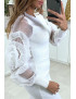 Robe pull blanc avec manches en tulle - 5