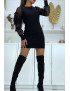 Robe pull noir avec manches en tulle - 1
