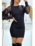 Robe pull noir avec manches en tulle - 2