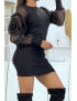 Robe pull noir avec manches en tulle - 3