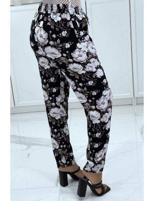 Pantalon fluide gris à motif floral B-60 - 4