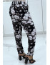 Pantalon fluide gris à motif floral B-60 - 4