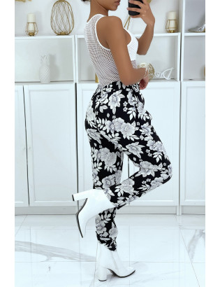 Pantalon fluide noire à motif floral B-60 - 5