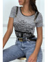 Tee shirt gris imprimé avec fermeture eclair - 1
